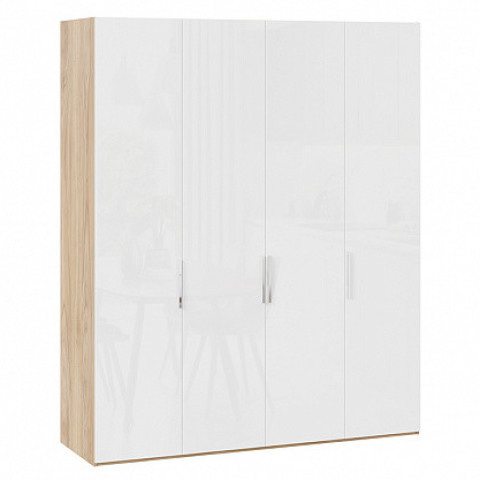 Шкаф комбинированный с 4 глухими дверями «Эмбер» (Яблоня Беллуно/Белый глянец)