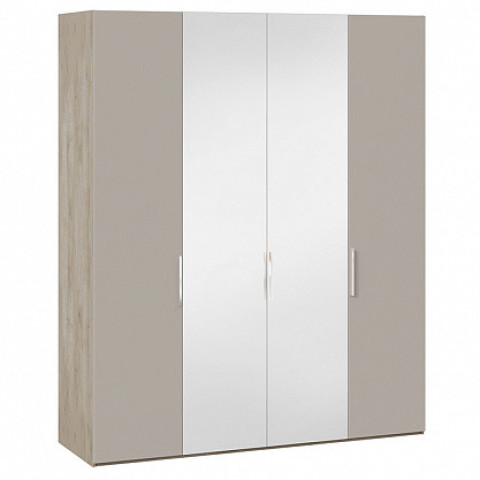 Шкаф комбинированный с 2 глухими и 2 зеркальными дверями «Эмбер» (Баттл Рок/Серый глянец)