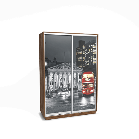 Шкаф-купе «Леон 2» с фотопечатью на стекле «Лондон» двухдверный 1500