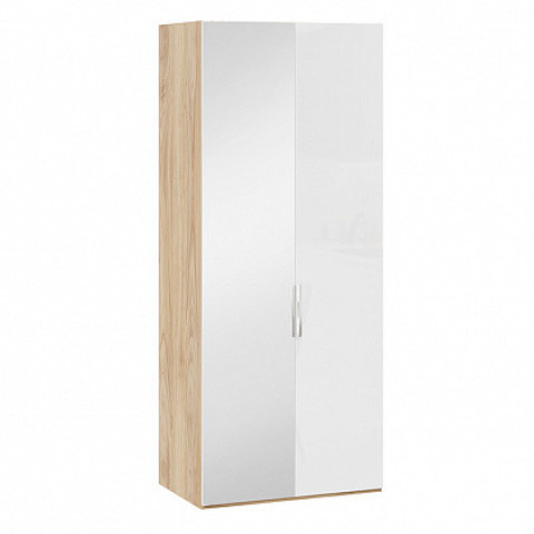 Шкаф для одежды с 1 глухой и 1 зеркальной дверями левый «Эмбер» (Яблоня Беллуно/Белый глянец)