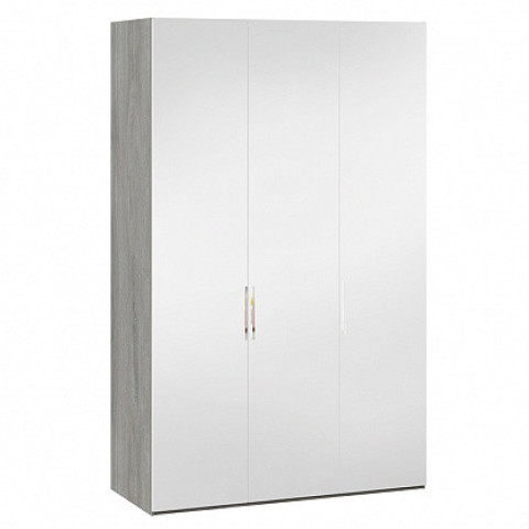 Шкаф комбинированный с 3 зеркальными дверями «Эмбер» (Дуб Гамильтон/Белый глянец)